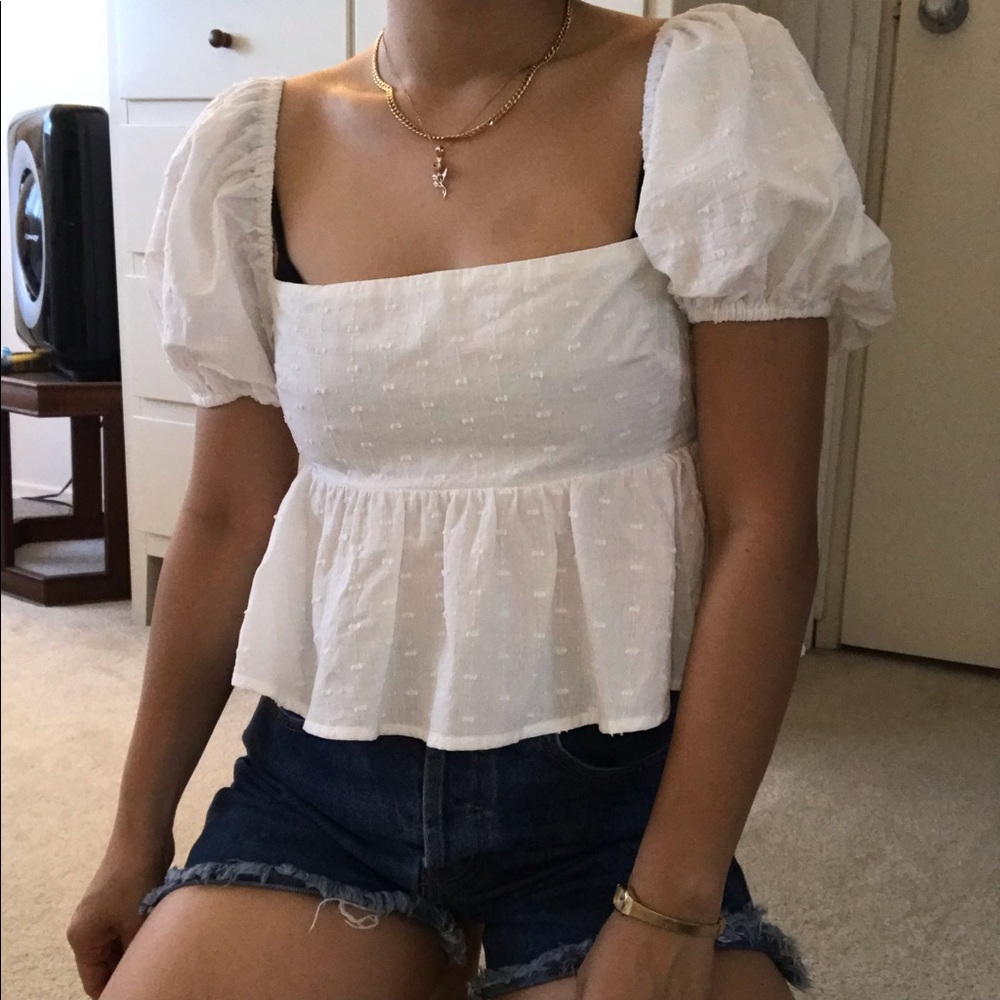 VERGE GIRL SWISS DOT COTTON BLEND BABY DOLL TOP